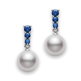 Mikimoto 18k White Gold Cultured Akoya 8mm pearl and 0.30ctt Sapphire Drop Earrings