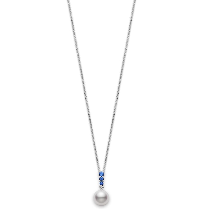Mikimoto 18k White Gold Cultured Akoya 8mm pearl and 0.17cttw Sapphire Pendant