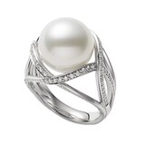 Mikimoto 18ct White Gold 0.52ct Diamond & 12-12.5mm White South Sea Pearl Ring