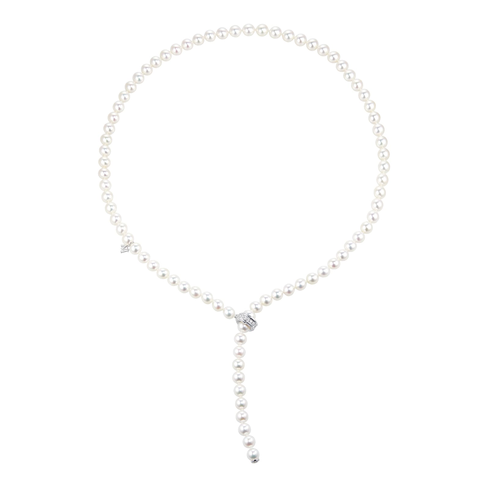 Mikimoto Classic Collection 18ct White Gold 0.24ct Diamond & 7x6.5mm A1 Pearl Necklace