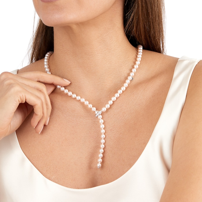 Mikimoto Classic Collection 18ct White Gold 0.24ct Diamond & 7x6.5mm A1 Pearl Necklace