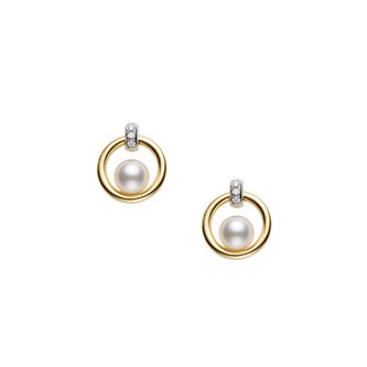 Mikimoto 18k Yellow and White Gold Akoya Cultured Pearl and 0.02cttw Diamond Circle Earrings Mikimoto 18k Yellow and White Gold Akoya Cultured Pearl and 0.02cttw Diamond Circle Earrings
