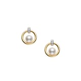 Mikimoto 18k Yellow and White Gold Akoya Cultured Pearl and Diamond Circle Earrings