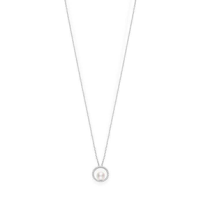 Mikimoto 18k White Gold 0.15cttw Diamond and 7mm Akoya Pearl Pendant