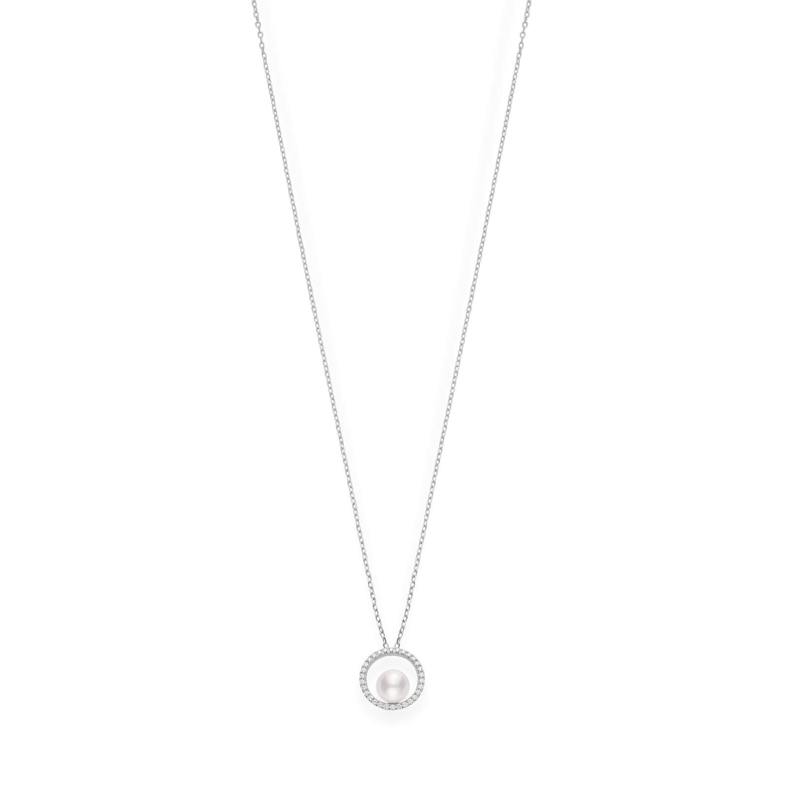 Mikimoto 18k White Gold 0.15cttw Diamond and 7mm Akoya Pearl Pendant