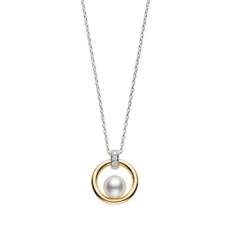 Mikimoto 18k White and Yellow Gold 0.02cttw Diamond and 6mm Akoya Pearl Pendant Mikimoto 18k White and Yellow Gold 0.02cttw Diamond and 6mm Akoya Pearl Pendant