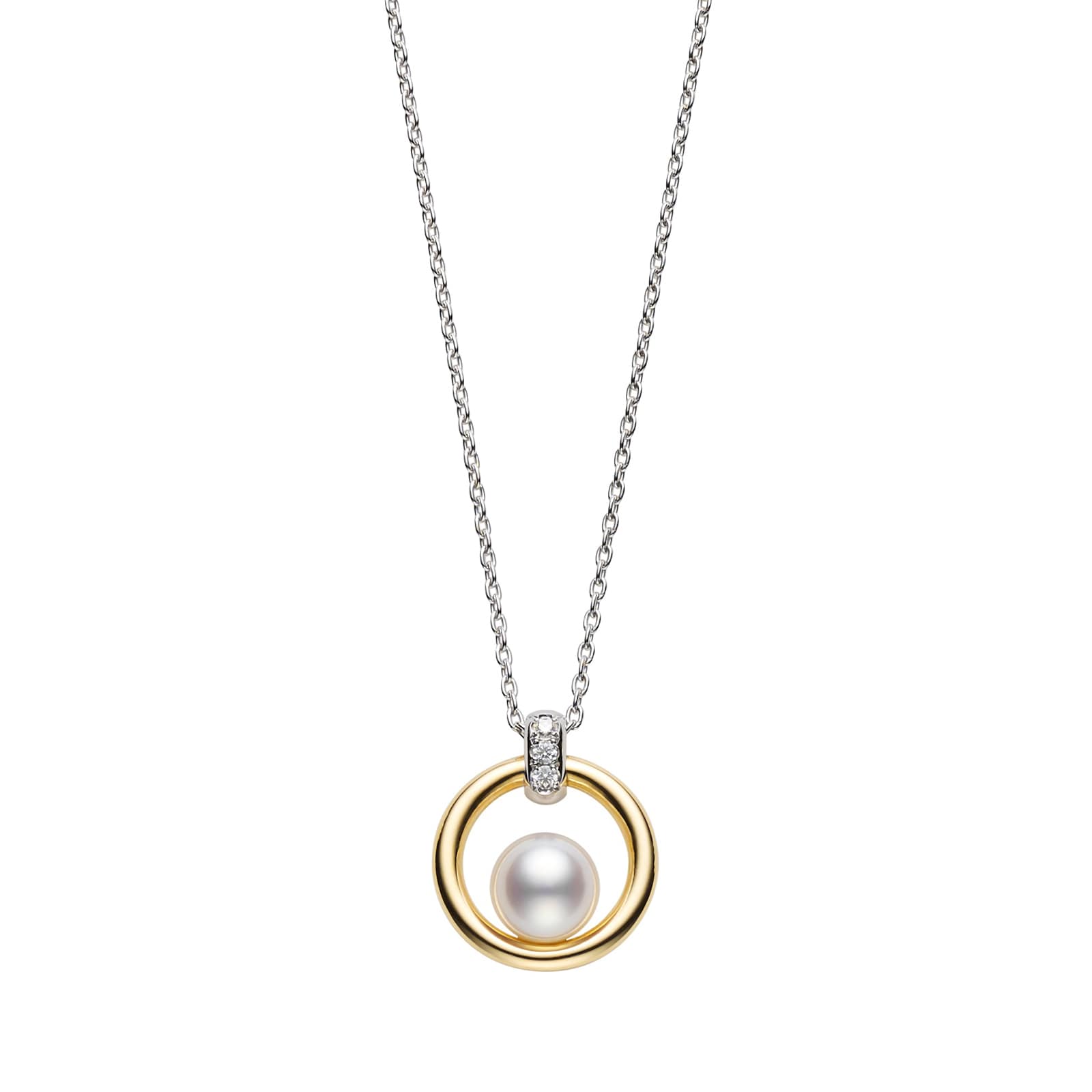 Mikimoto 18k White and Yellow Gold 0.02cttw Diamond and 6mm Akoya Pearl Pendant