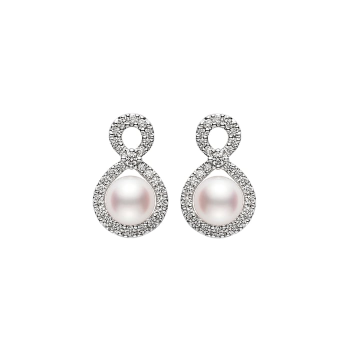 Mikimoto 18k White Gold 0.22cttw Diamond and 8mm Akoya Pearl Drop Earrings