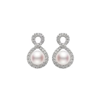 Mikimoto 18k White Gold 0.22cttw Diamond and 8mm Akoya Pearl Drop Earrings