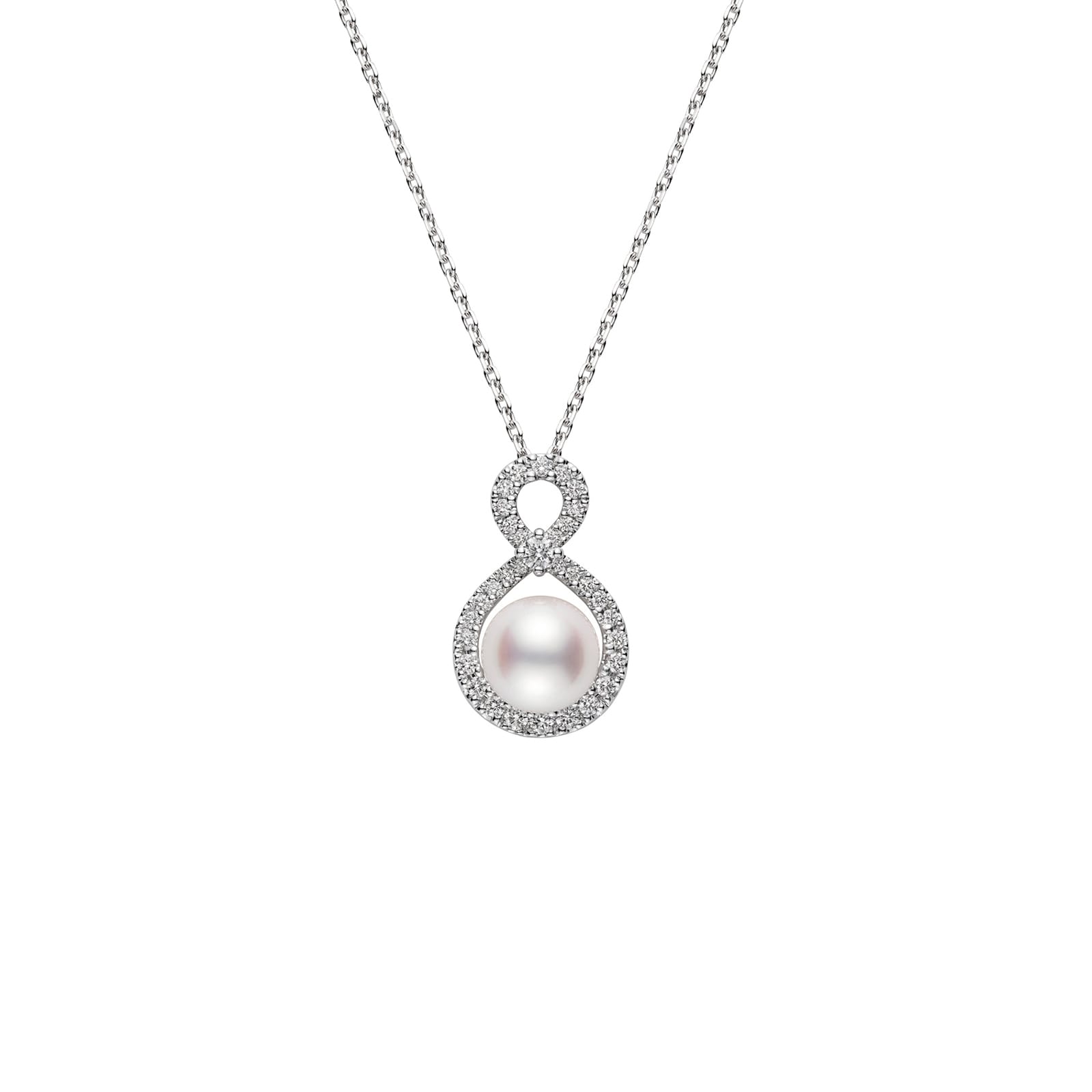 Mikimoto 18k White Gold 0.21cttw Diamond and 8mm Akoya Pearl Pendant