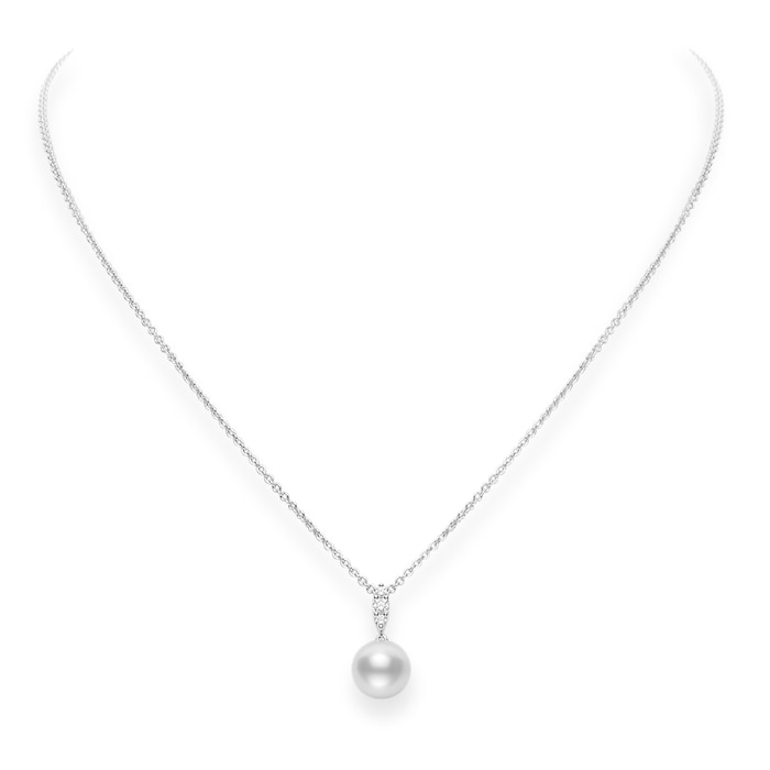 Mikimoto 18ct White Gold 0.12ct Diamond & A+ Pearl Morning Dew Pendant