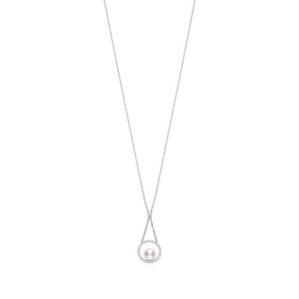 Mikimoto 18ct White Gold 0.19ct Diamond & 7mm Akoya A+ Pearl Pendant