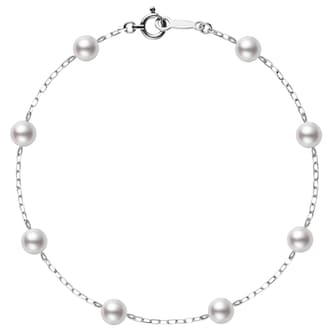Mikimoto 18k White Gold 5.5-6mm Pearl Chain Bracelet