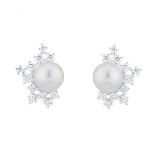 Mikimoto Classic Elegance 18ct White Gold 6.5mm Akoya Pearl & 0.28ct Earrings
