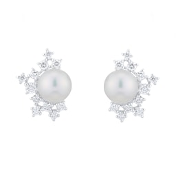 37401576 - Classic Elegance 18ct White Gold 6.5mm Akoya Pearl & 0.28ct Earrings