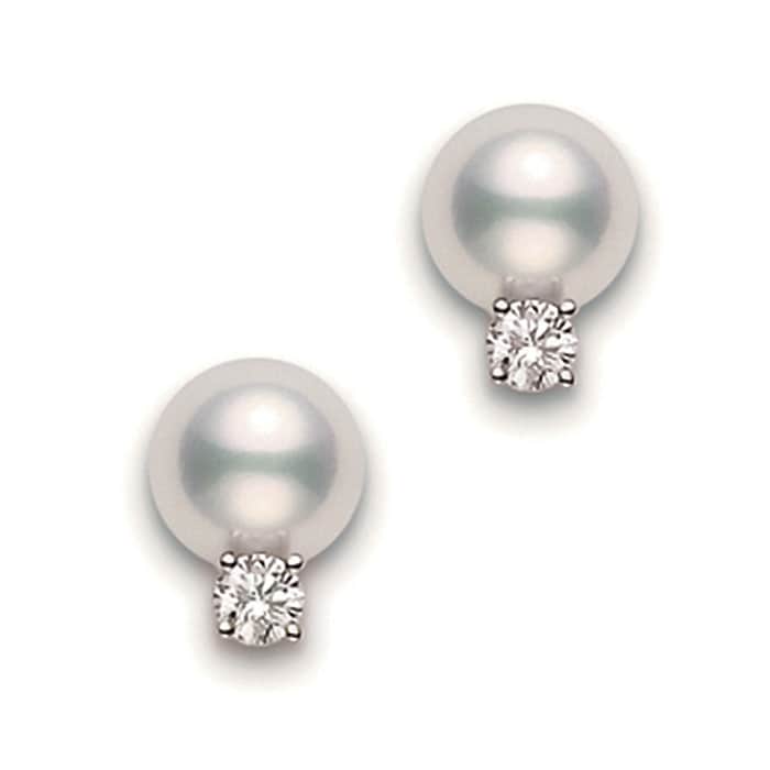 Mikimoto Classic Collection 7x7.5mm Grade AA Akoya Pearl & 0.10ct Diamond Earrings