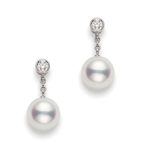 Mikimoto Classic Collection 8mm Akoya Pearl & 0.16ct Diamond Earrings