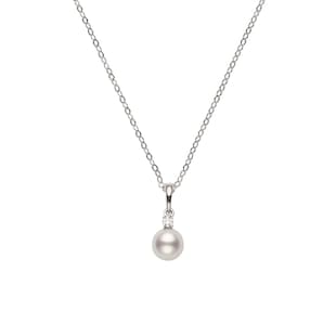Mikimoto Classic Collection 7x7.5mm Grade AA Akoya Pearl & 0.05ct Diamond Pendant