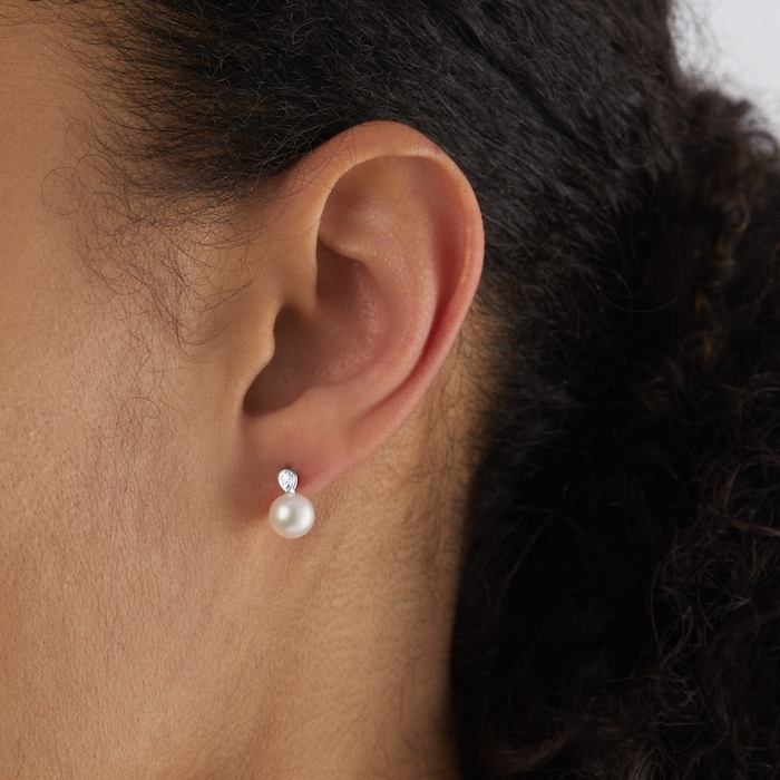 Mikimoto Classic Collection 6.75mm Akoya Pearl & 0.02ct Diamond Earrings