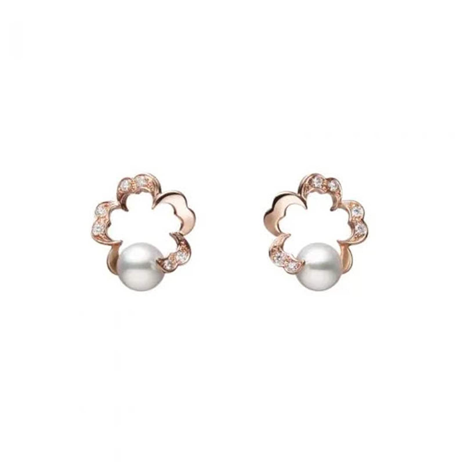 Cherry Blossom 6.00mm Akoya Pearl & 0.05ct Diamond Earrings