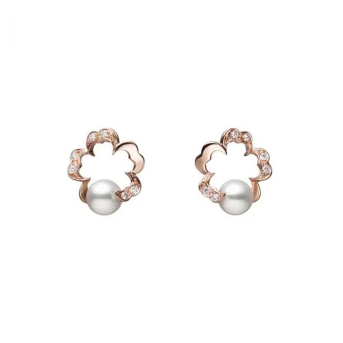 Mikimoto Cherry Blossom 6.00mm Akoya Pearl & 0.05ct Diamond Earrings