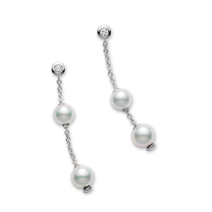 Mikimoto 18K White Gold Pearl In Motion Akoya Cultured Pearl Drop Earrings