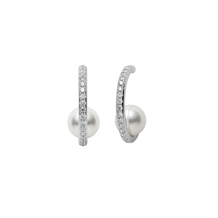 Mikimoto 18K White Gold Akoya Pearl & Diamond Earrings