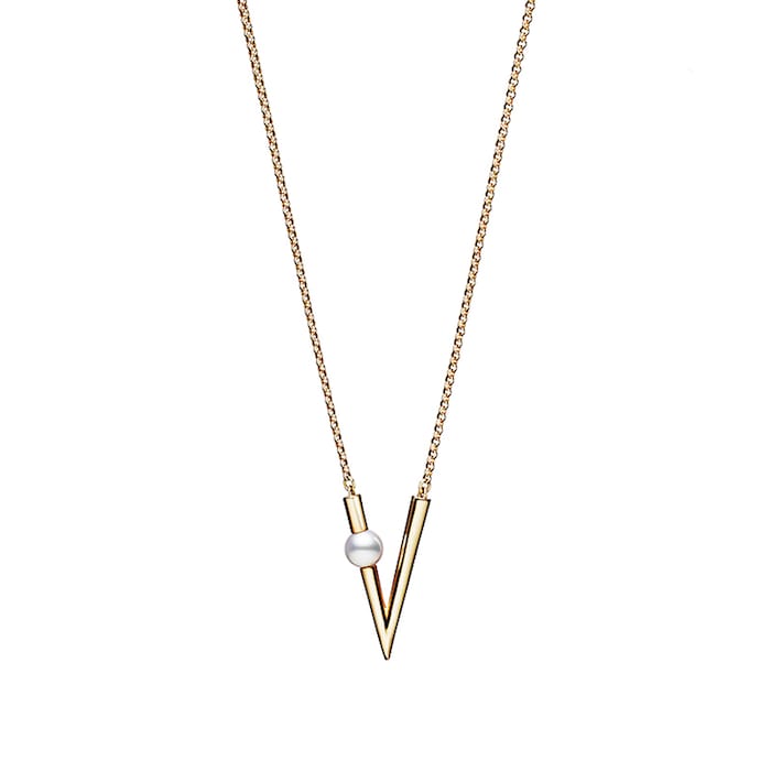 Mikimoto 18K Yellow Gold V Code Akoya Cultured Pearl Pendant Necklace