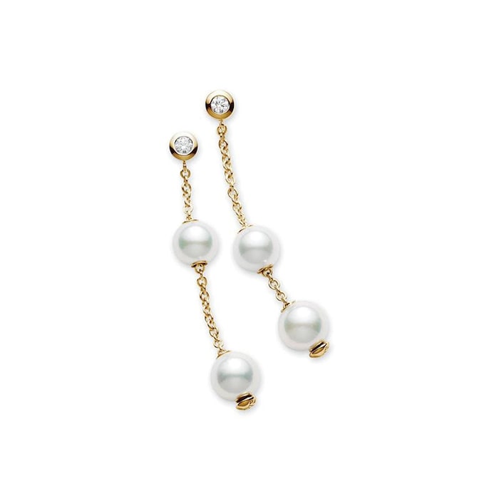 Mikimoto 18K Yellow Gold Pearls In Motion Akoya Cultured Pearl Drop Earrings