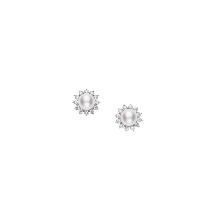 Mikimoto 18K White Gold Classic Elegance Akoya Cultured Pearl & Diamond Stud Earrings
