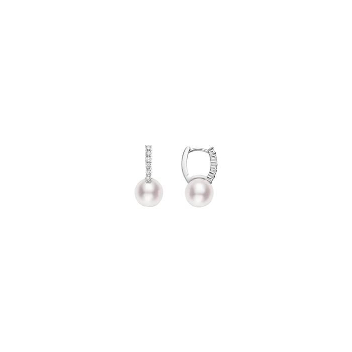 Mikimoto 18K White Gold Classic Elegance Akoya Cultured Pearl & Diamond Hoop Earrings