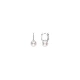 Mikimoto 18K White Gold Classic Elegance Akoya Cultured Pearl & Diamond Hoop Earrings