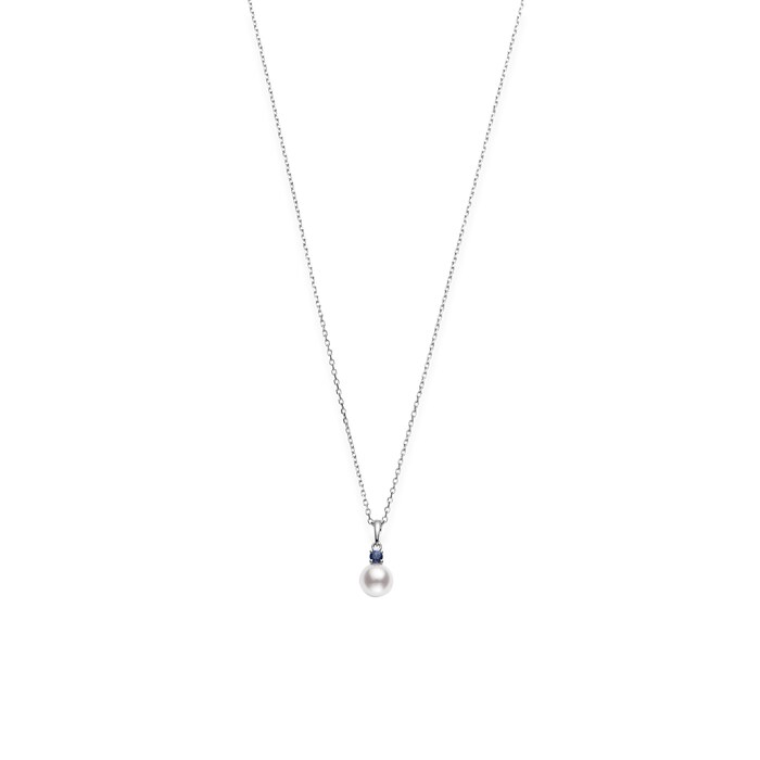 Mikimoto 18K White Gold Akoya Cultured Pearl & Sapphire Pendant Necklace