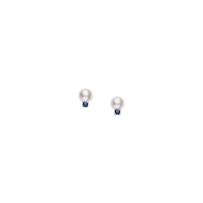 Mikimoto 18K White Gold Akoya Cultured Pearl & Sapphire Stud Earrings