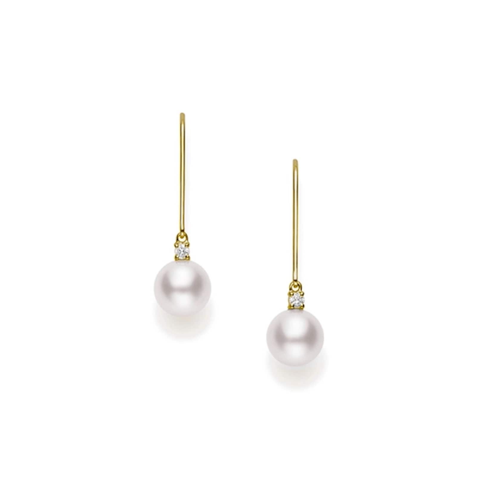 Mikimoto 18K Yellow Gold 0.06ct Diamond & Akoya Pearl Drop Earrings