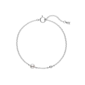Mikimoto 18K White Gold 0.02ct Diamond & Akoya Cultured Pearl Bracelet