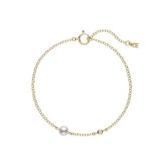 Mikimoto 18K Yellow Gold 0.02ct Diamond & Akoya Cultured Pearl Bracelet