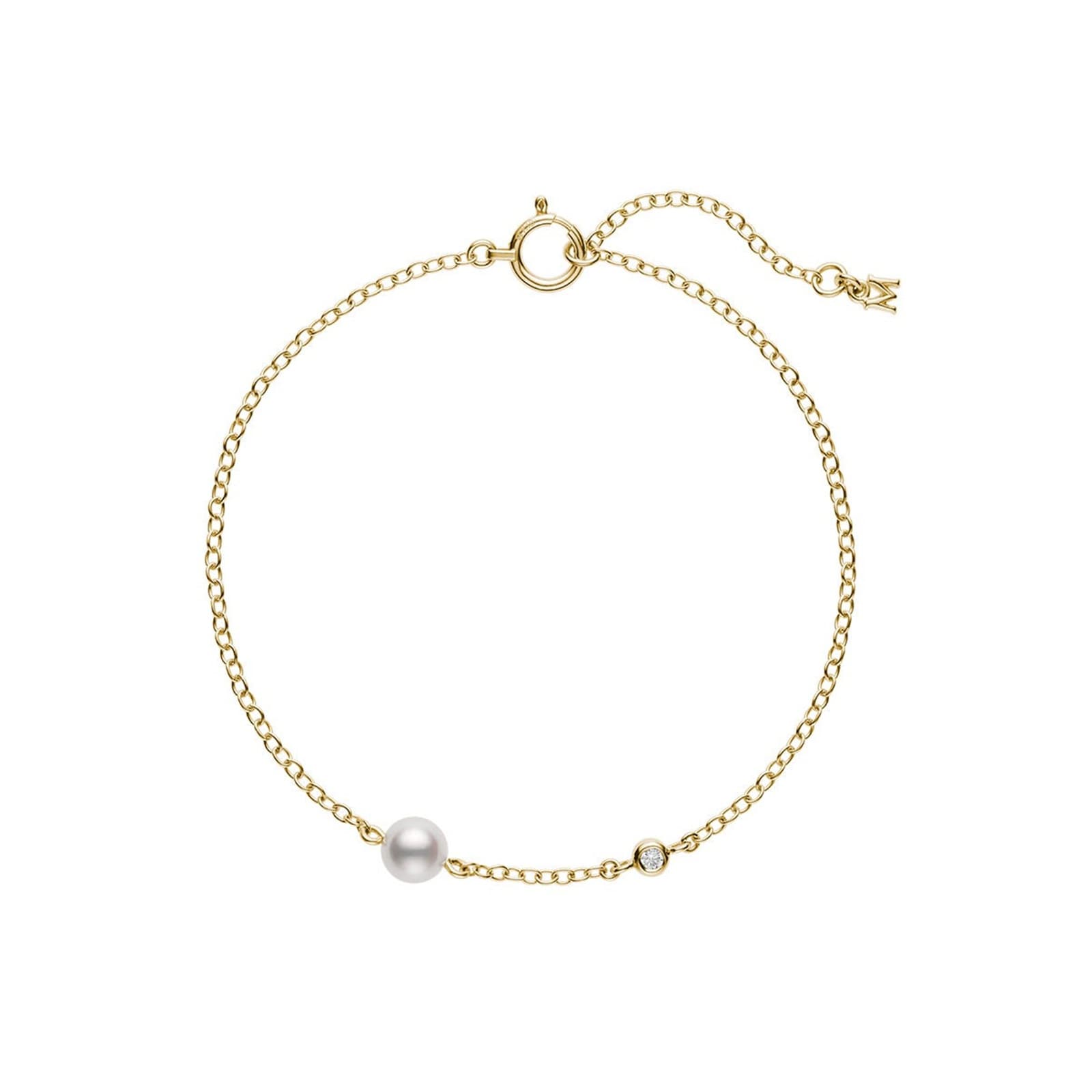 Mikimoto 18K Yellow Gold 0.02ct Diamond & Akoya Cultured Pearl Bracelet