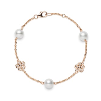 Mikimoto 18k Rose Gold 0.23cttw Diamond and Akoya Pearl Cherry Blossom Bracelet