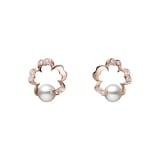 Mikimoto 18k Rose Gold Diamond and 6mm Akoya Pearl Cherry Blossom Earrings