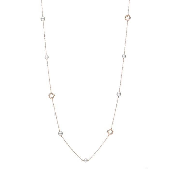 Mikimoto 18k Rose Gold Diamond and Cultured Akoya Pearl Long Necklace