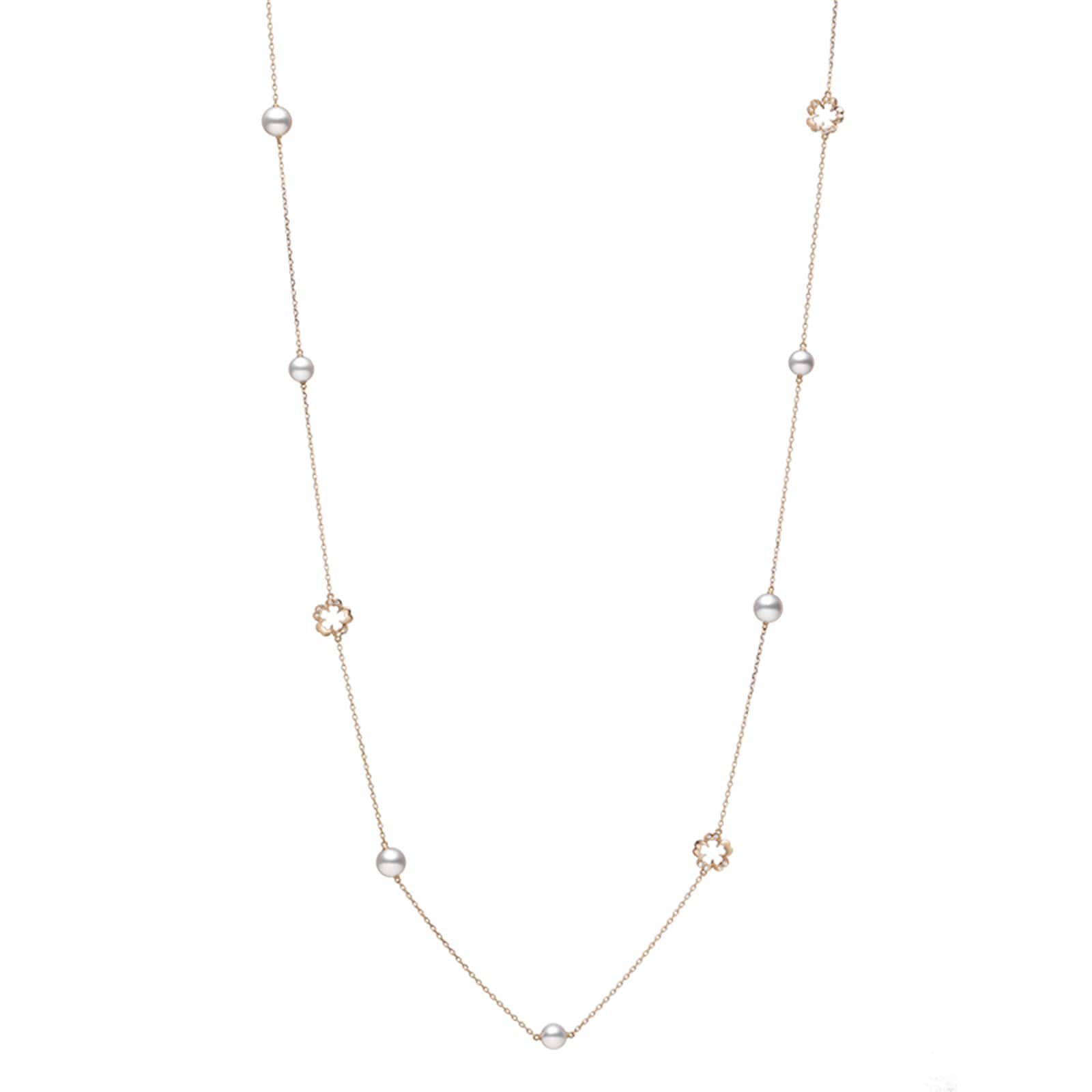 Mikimoto 18k Rose Gold Diamond and Cultured Akoya Pearl Long Necklace