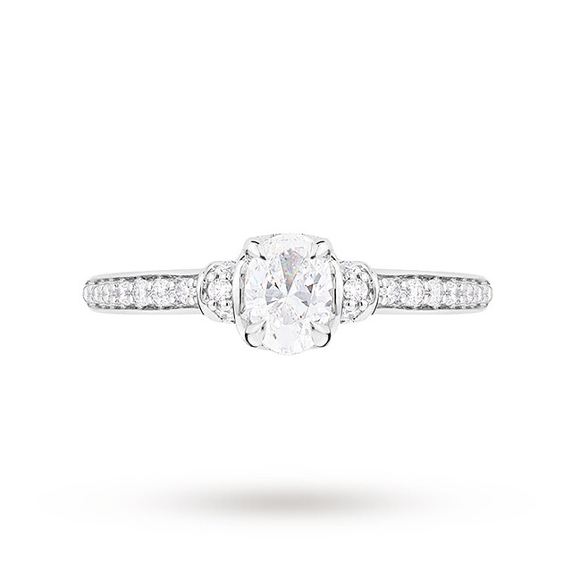 Jenny Packham Oval Cut 0.45 Carat Total Weight Diamond Art Deco Style Ring In 18 Carat White Gold - Ring Size I