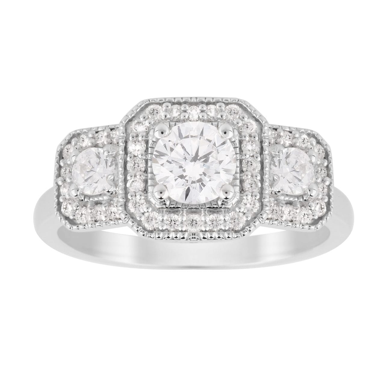 Jenny Packham 18ct White Gold Three Stone Brilliant Cut 0.95cttw Diamond Square Art Deco Style Ring Jenny Packham 18ct White Gold Three Stone Brilliant Cut 0.95cttw Diamond Square Art Deco Style Ring