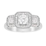 Jenny Packham 18ct White Gold Three Stone Brilliant Cut 0.95cttw Diamond Square Art Deco Style Ring