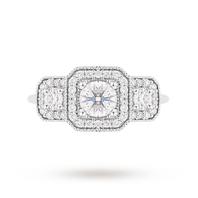 Jenny Packham 18ct White Gold Three Stone Brilliant Cut 0.95cttw Diamond Square Art Deco Style Ring