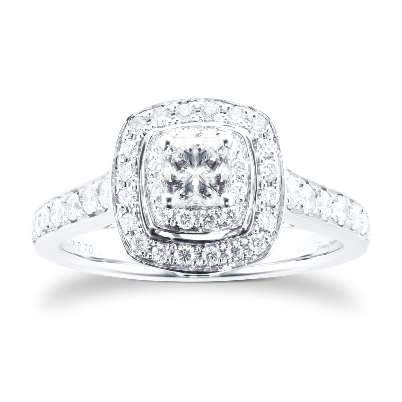 Cushion Cut 0.70 Carat Total Weight Double Halo Diamond Ring In 18 Carat White Gold - Ring Size J