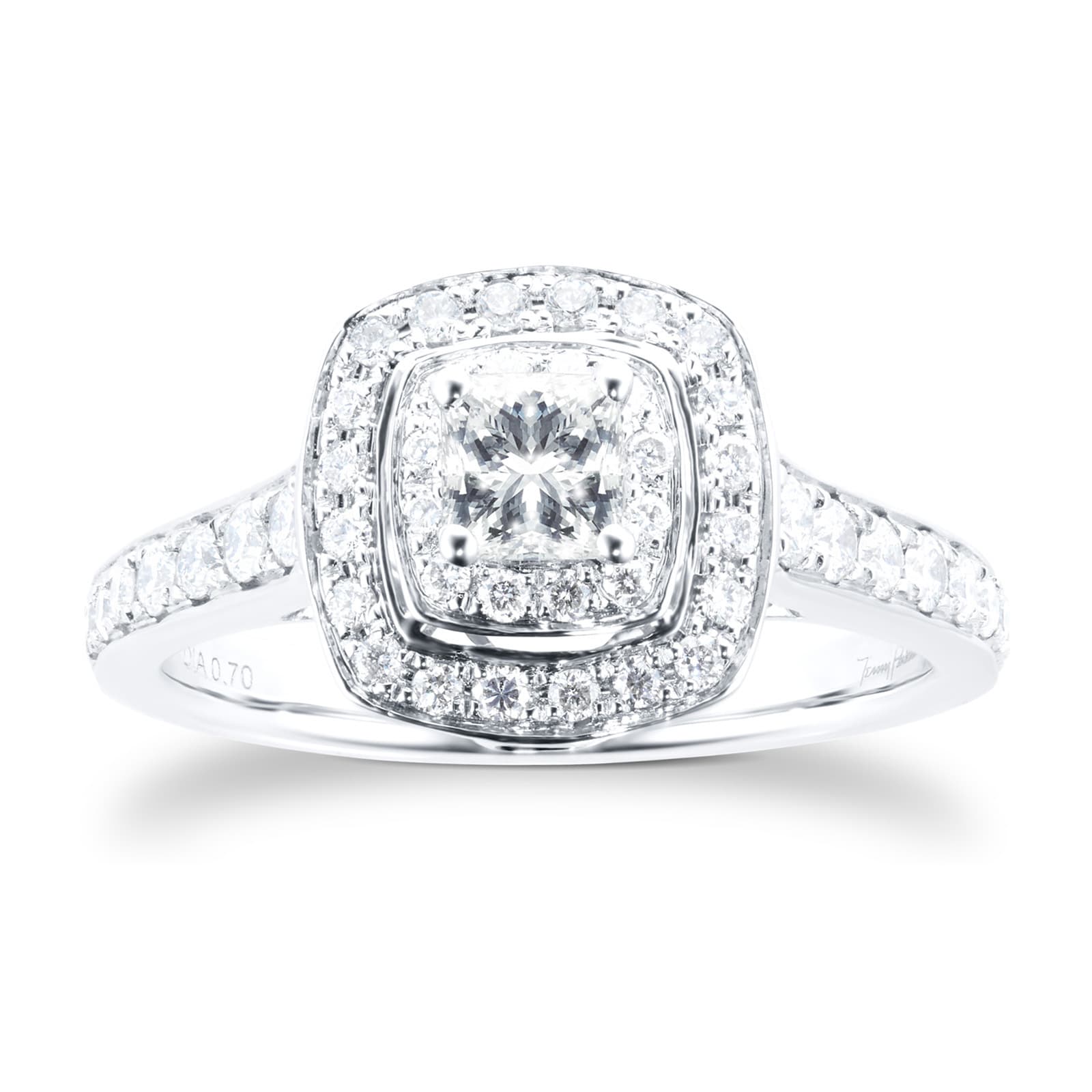 Jenny Packham 18ct White Gold Cushion Cut 0.70cttw Double Halo Diamond Ring Jenny Packham 18ct White Gold Cushion Cut 0.70cttw Double Halo Diamond Ring