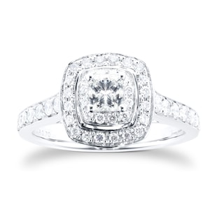 Jenny Packham 18ct White Gold Cushion Cut 0.70cttw Double Halo Diamond Ring