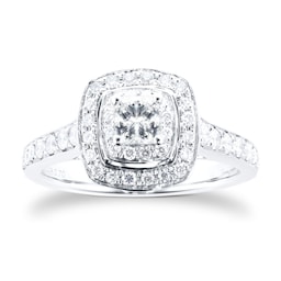 37410034 - 18ct White Gold Cushion Cut 0.70cttw Double Halo Diamond Ring